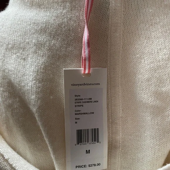 Vineyard Vines hooded sweater stripe Cashmere/Linen, SZ medium, ivory, (NWT) - Picture 10 of 14